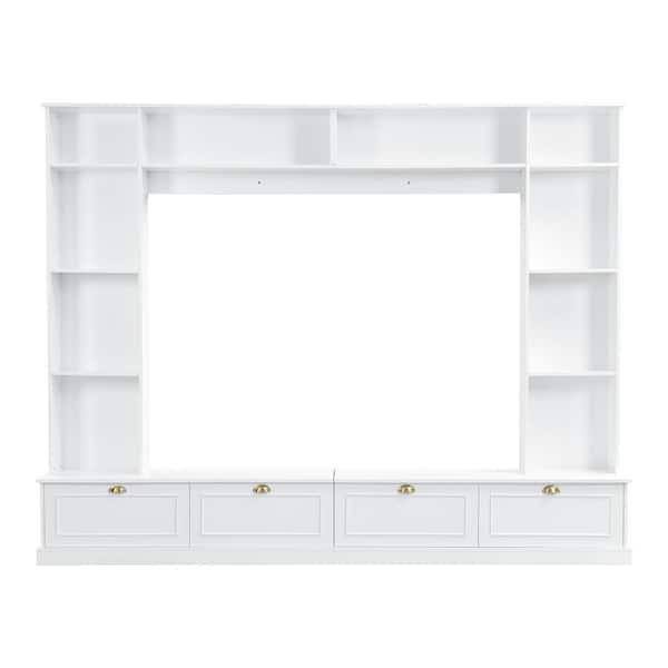 Unbranded 104.2 in. W x 15 in. D x 81.2 in. H White Linen Cabinet with TV Stand, Bridge and Open Shelves for TV up to 78 in.