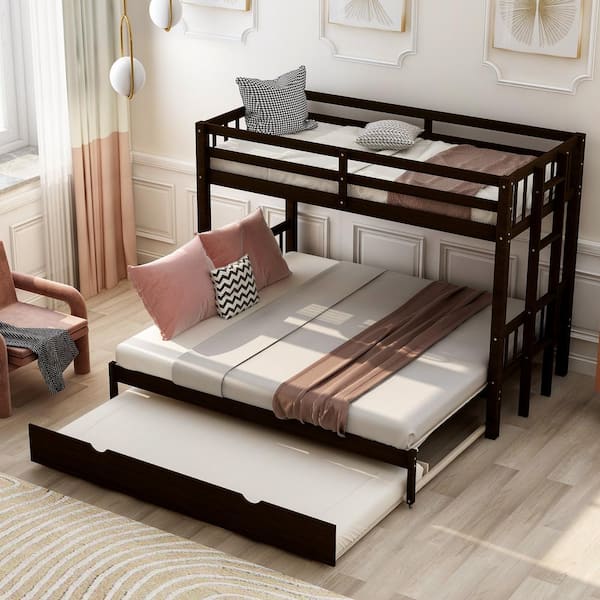 Harper & Bright Designs Espresso Twin Over Twin/Double Twin Bunk Bed with Twin Trundle