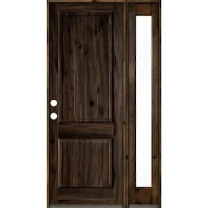 50 in. x 96 in. Rustic Knotty Alder Square Top Right-Hand/Inswing Glass Black Stain Wood Prehung Front Door with RFSL