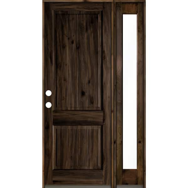 Krosswood Doors 50 in. x 96 in. Rustic Knotty Alder Square Top Right-Hand/Inswing Glass Black Stain Wood Prehung Front Door with RFSL