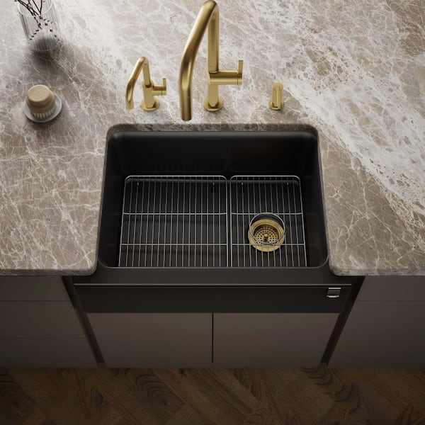 Cairn Matte Black Granite Composite 29.6875 in. Single Bowl Undermount Kitchen Sink