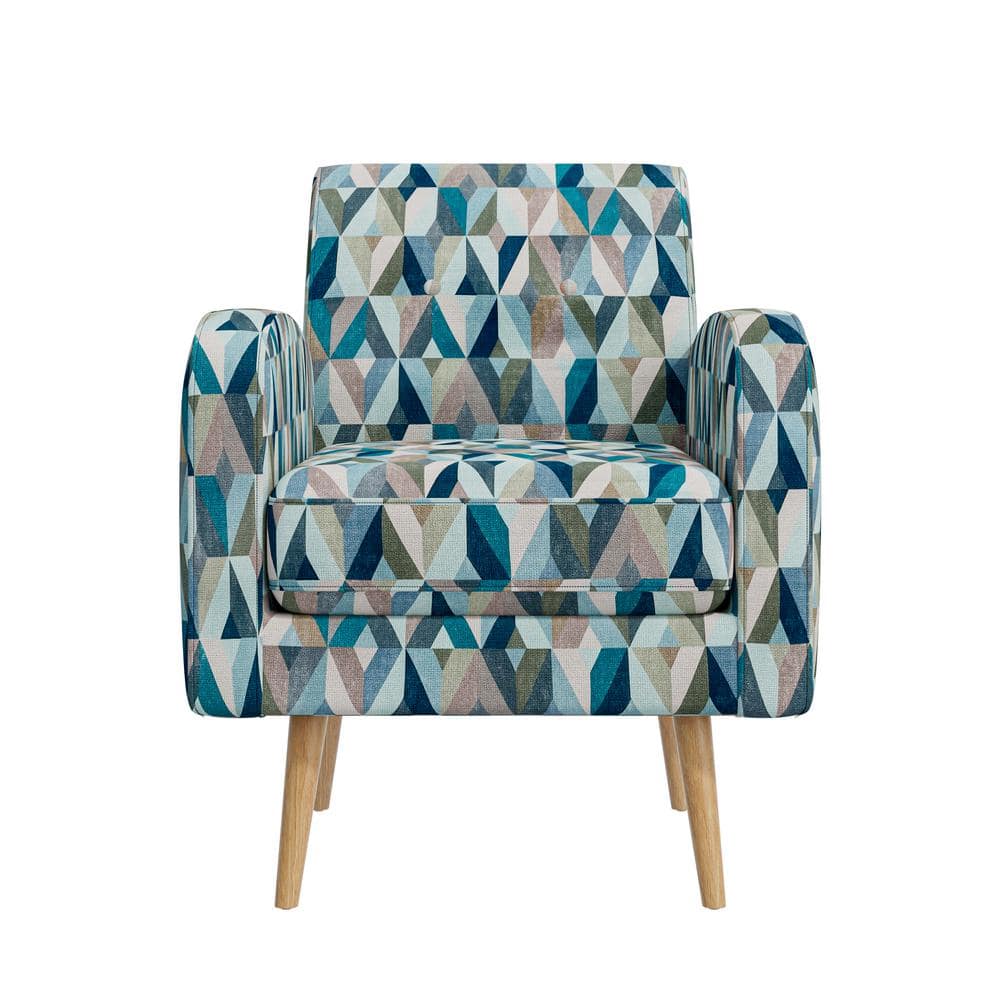 Mid-Century Modern Blue Geometric Barrel Accent Chair