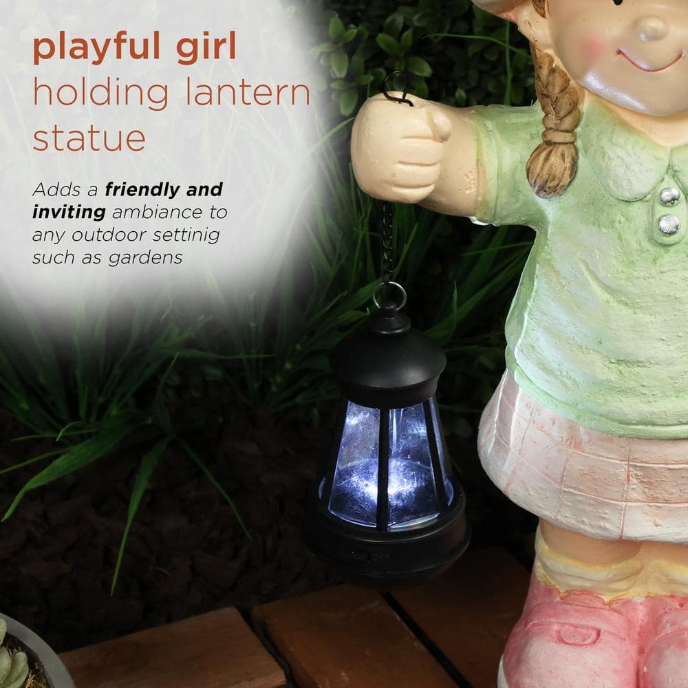 17" Tall Girl Holding Lantern Solar LED Light Statue