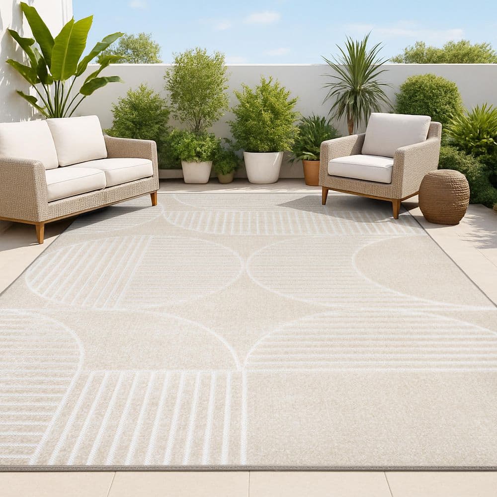 Nordby High-Low Geometric Arch Scandi Striped Beige/Cream 8 ft. x 10 ft. Indoor/Outdoor Area Rug price history on PriceWatchPro