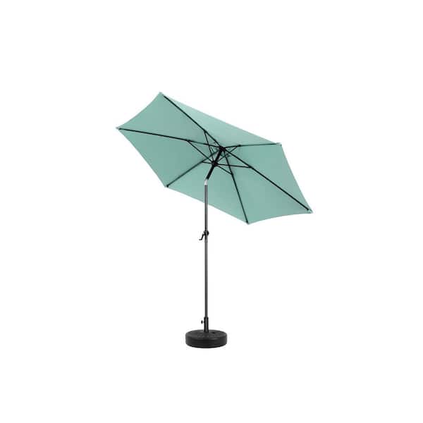 9 ft. Steel Market Push Button Tilt and Crank Patio Umbrella Adjustable and 6 Sturdy Ribs in Green (Base Not Included)
