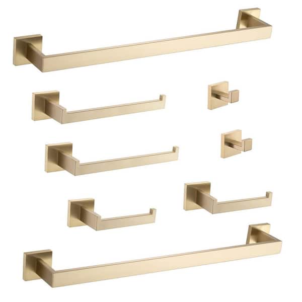 Satico 8-Piece Stainless Steel Bathroom Hardware Set with Mounting Hardware in Brushed Gold