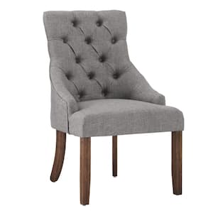 Grey Linen Curved Back Tufted Dining Chairs (Set of 2)