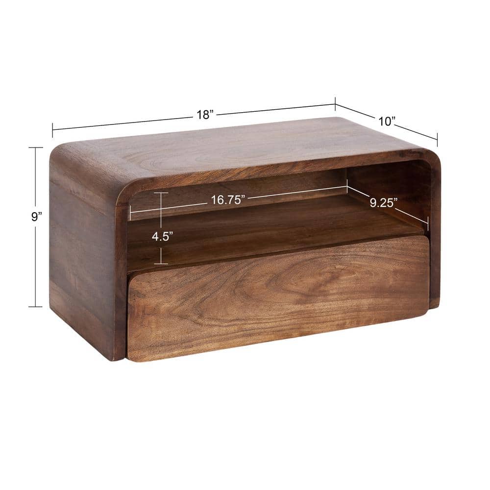 Kato 18 in. W. Walnut Brown Rectangle Contemporary Wood Floating Side Table - thumbnail 3