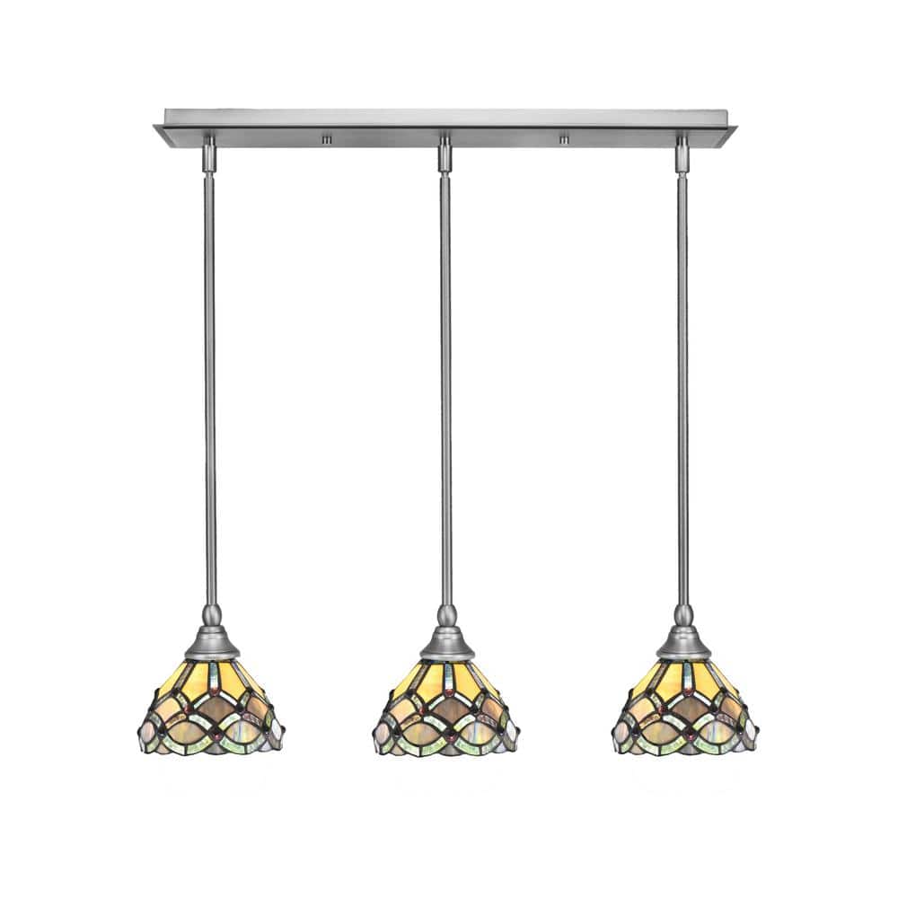 Livingston 100-Watt 3-Light Nickel Shaded Pendant Light with 7 in. Grand Me