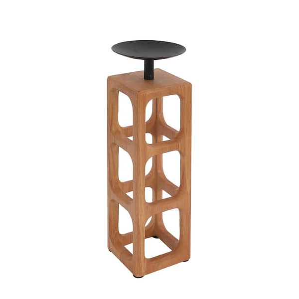 12.75 in. H Light Brown Fir Wood Hollow Pillar Candle Holder