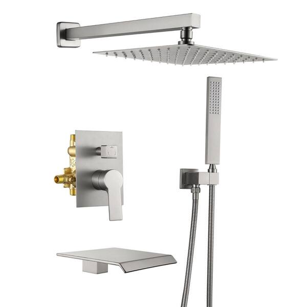 FLG Single-Handle 1-Spray Tub and Shower Faucet 1.8 GPM with Hand Shower Tub Shower System in. Brushed Nickel Valve Included