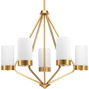 Elevate Collection 5-Light Brushed Bronze Etched White Glass Mid-Century Modern Chandelier Light