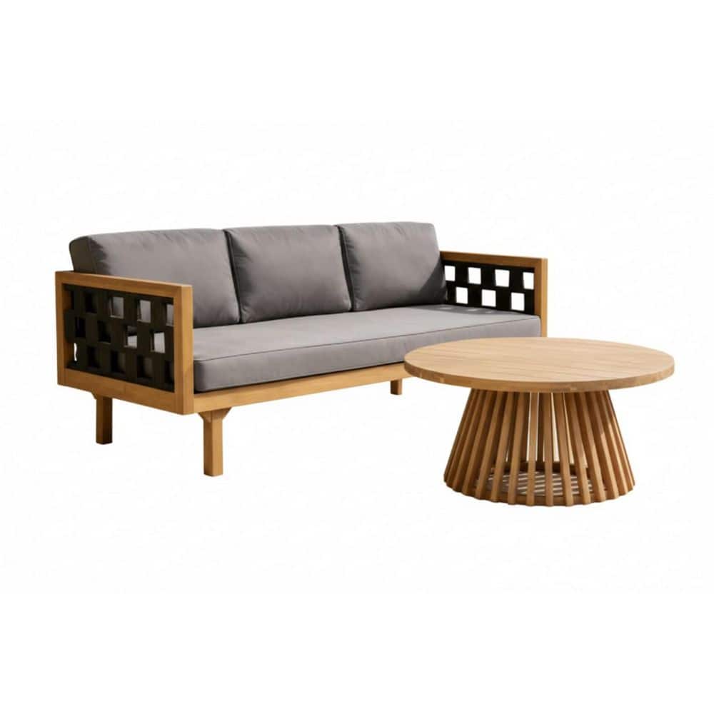 Cormac Teak 2-Piece Wood Outdoor Patio Conversation Seating Set with Dark Grey Cushions, Black Rope, Daybed and Table price history on PriceWatchPro