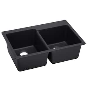 Quartz Luxe 33 in. Drop-in Double Bowl Caviar Kitchen Sink