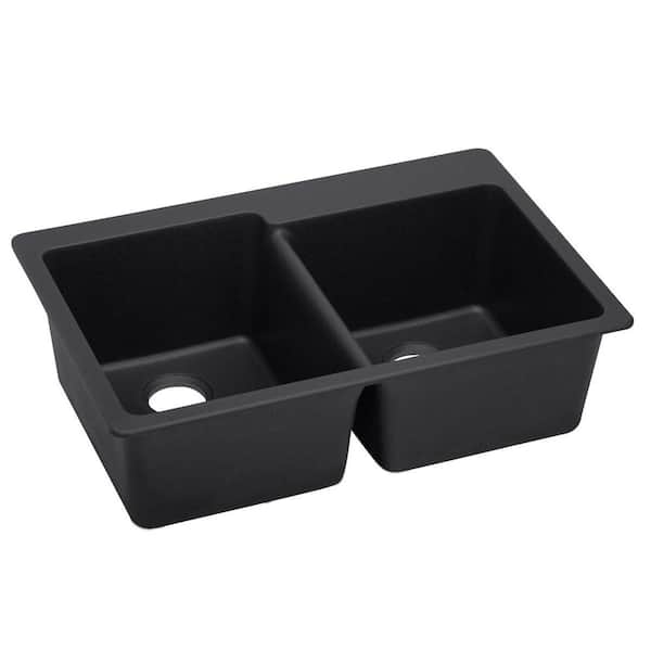 Elkay Quartz Luxe 33 in. Drop-in Double Bowl Caviar Kitchen Sink