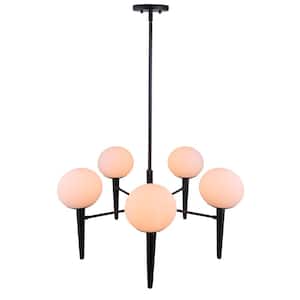 Brooke 5-Light Black Chandelier with Frosted Globes