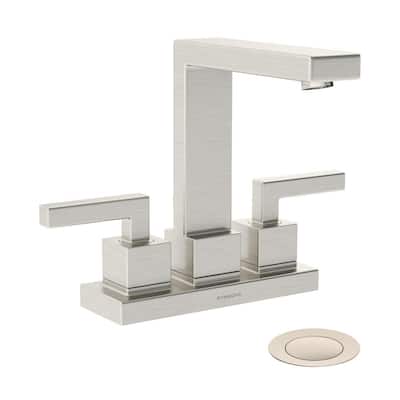 Duro 4 in. Centerset 2-Handle High Arc Bathroom Faucet with Push Pop Drain in Satin Nickel (1.0 GPM)