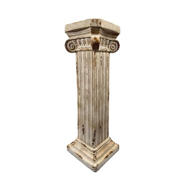 Jemma Antique White MGO Concrete Indoor/Outdoor Plant Stand with Pillar Greek Column (12.79 in. H W x 38.18 in. H)