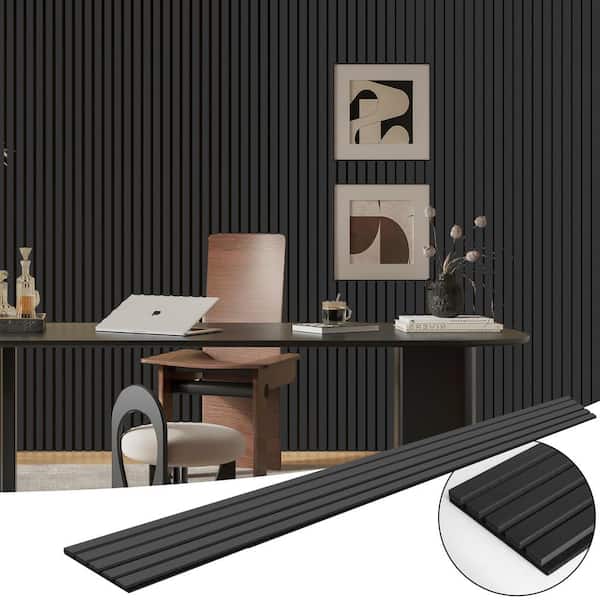 Art3dwallpanels Black 0.83 in. x 0.65 ft. x 7.87 ft. Wood Slat Acoustic Panels, MDF Decorative Wall Paneling (4 Piece/21 sq.ft.)