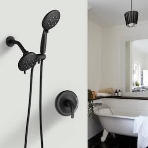 Single-Handle 6-Spray Patterns 5 in. Shower Head Faucet in Wall Mount Dual Shower Head in Matte Black (Valve Included)