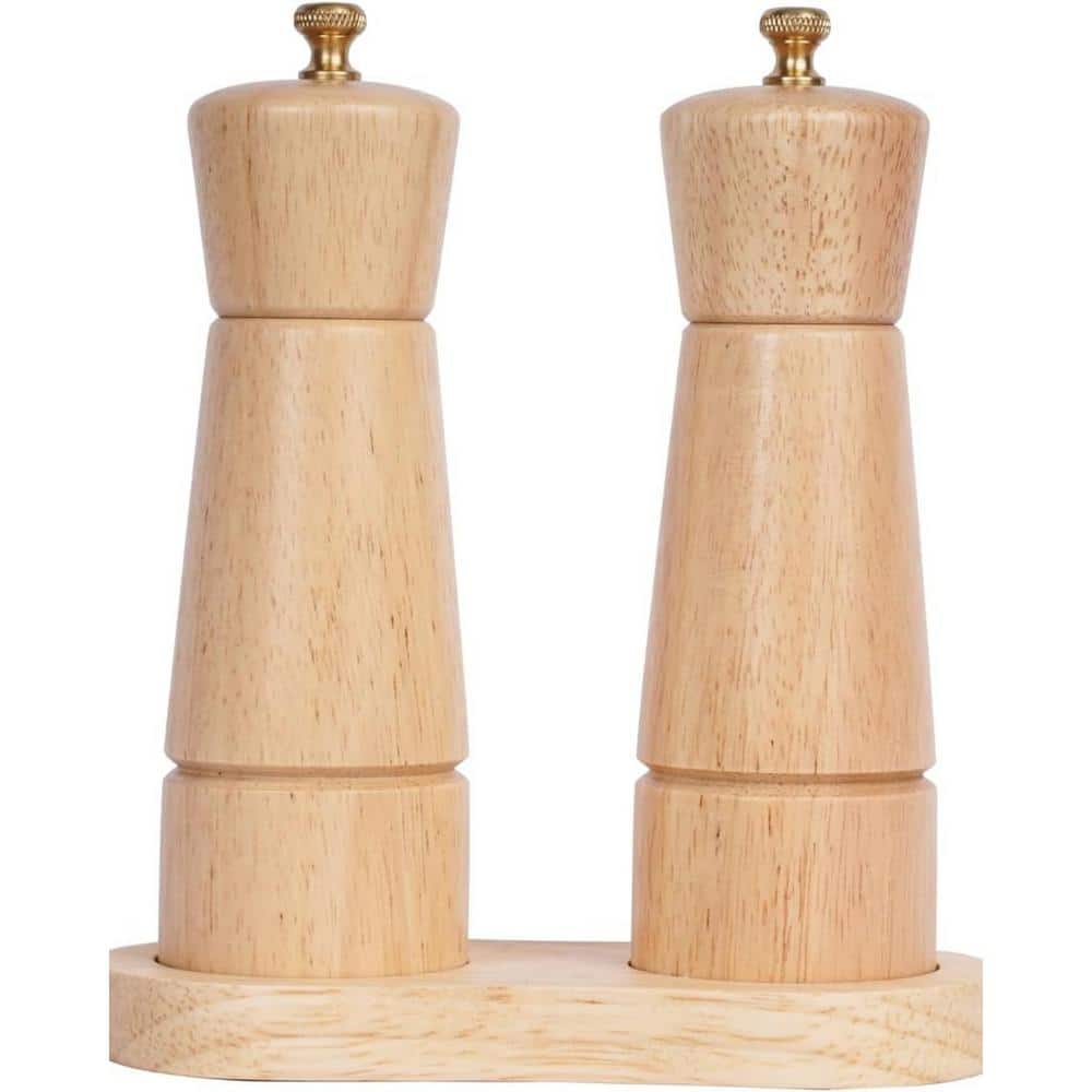 Salt and Pepper Grinder Set with Tray, Adjustable Ceramic Grinder Stainless