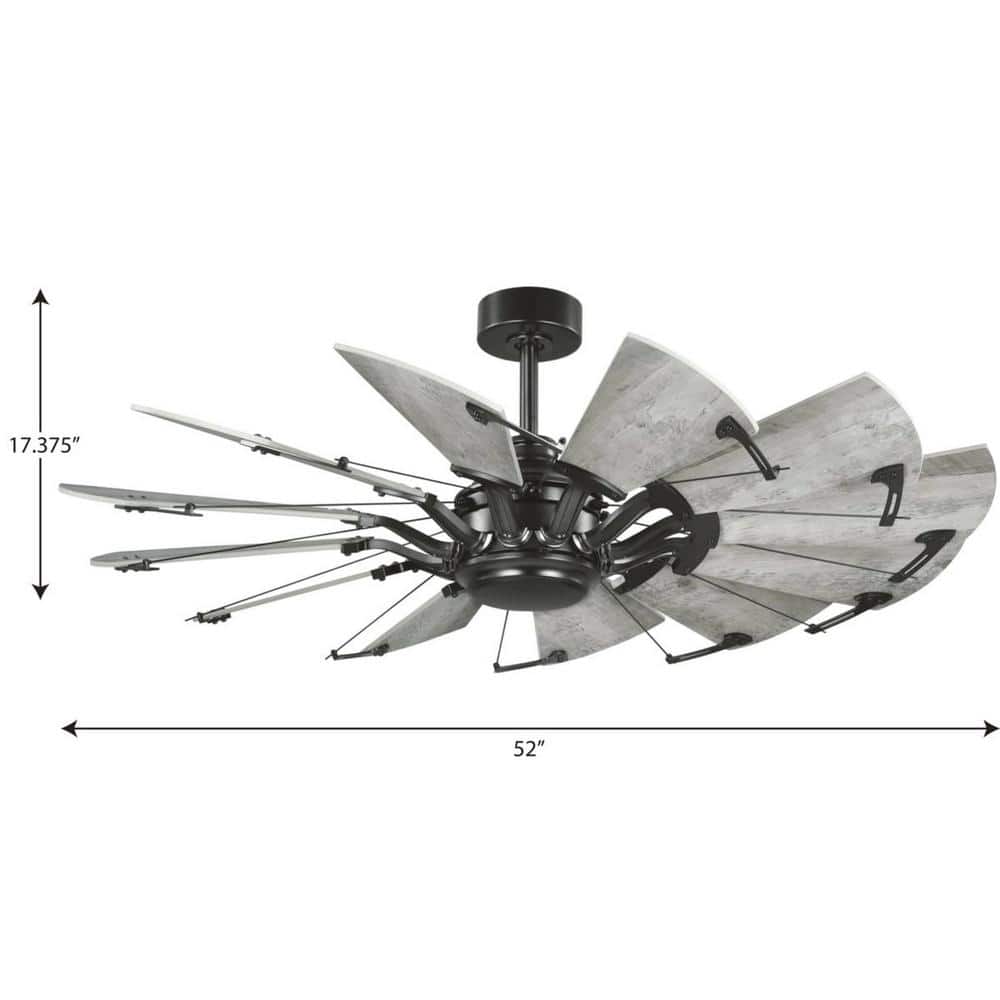52-Inch Matte Black and Gray 9-Blade Ceiling Fan with Remote