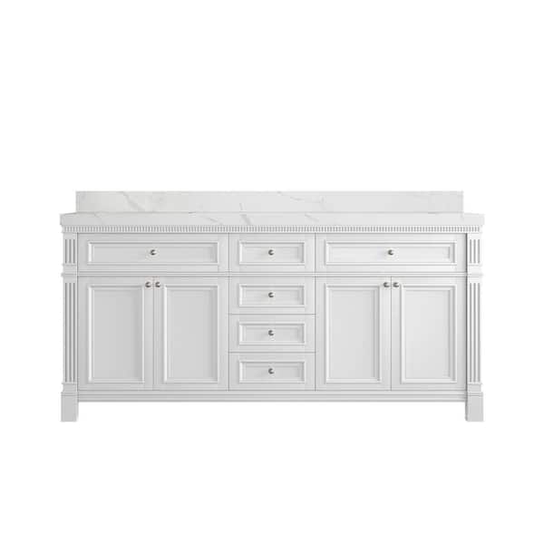 Paris 72 in. W x 22 in. D x 36 in. H Double Sink Bath Vanity in White with 2 in. Calacatta Laza qt. Top