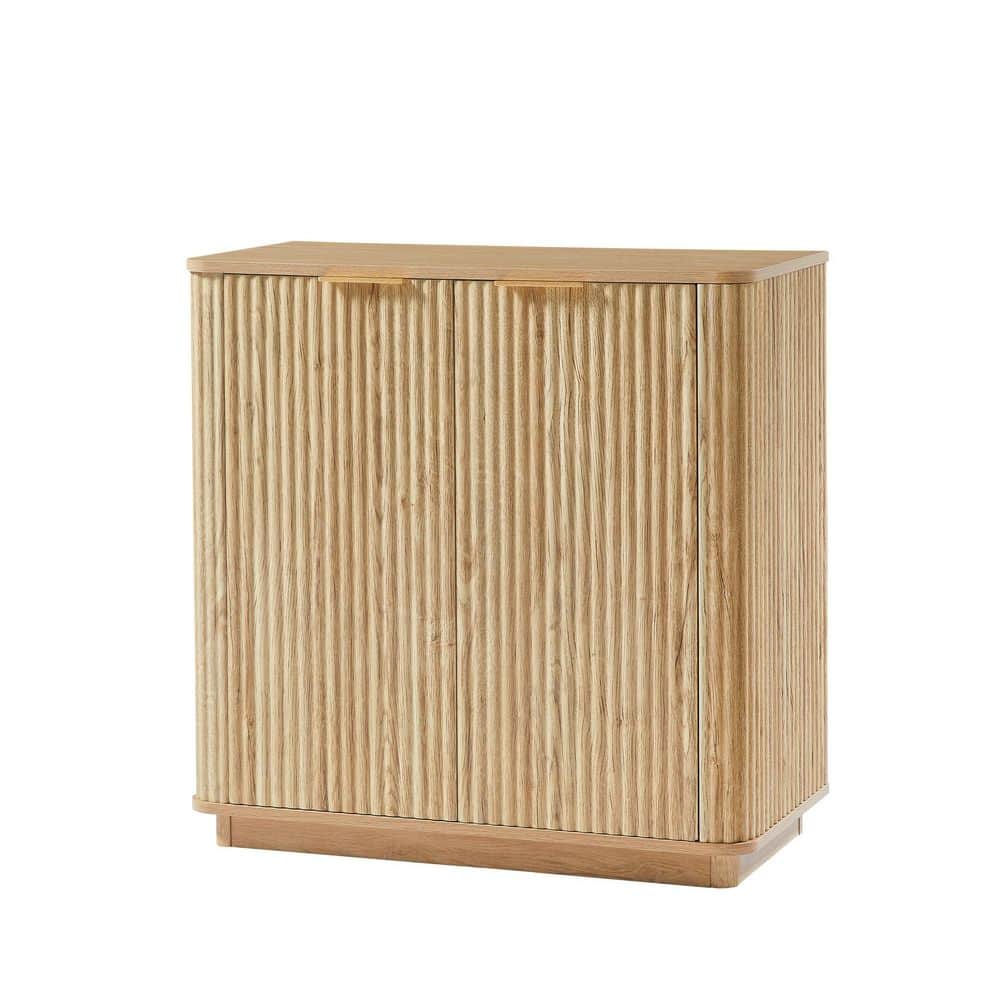 Osric 31.5 in. W Oak Wood Buffet Sideboard Cabinet with Adjustable Shelf, Curved Wave Design price history on PriceWatchPro