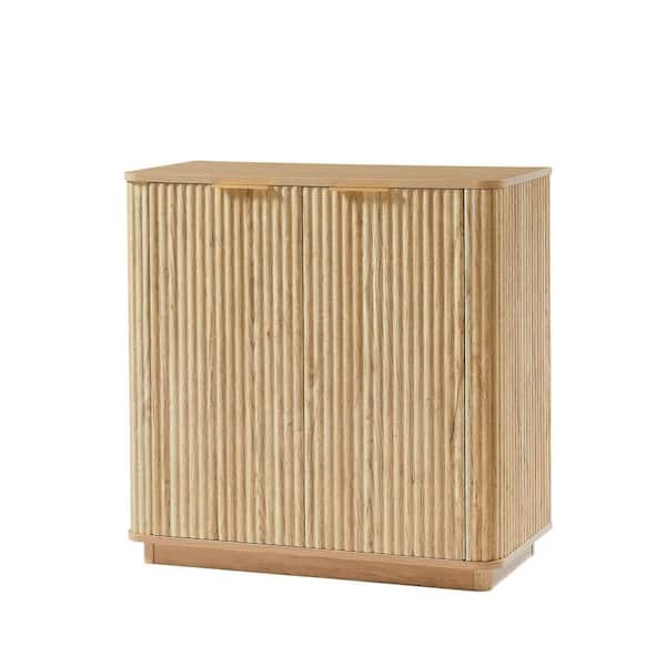 Osric 31.5 in. W Oak Wood Buffet Sideboard Cabinet with Adjustable Shelf, Curved Wave Design