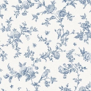 Nightingale Navy Floral Trail Matte Pre-pasted Paper Wallpaper