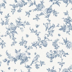Blue Nightingale Navy Floral Trail Wallpaper Sample
