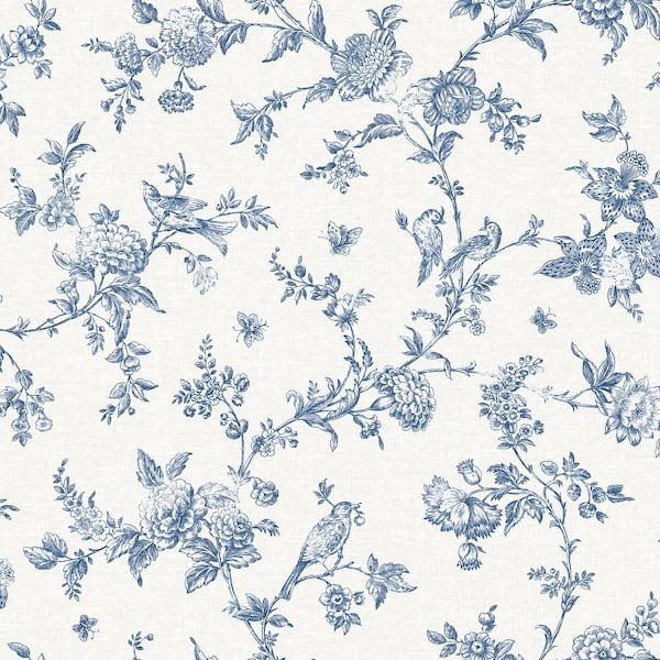Chesapeake Blue Nightingale Navy Floral Trail Wallpaper Sample