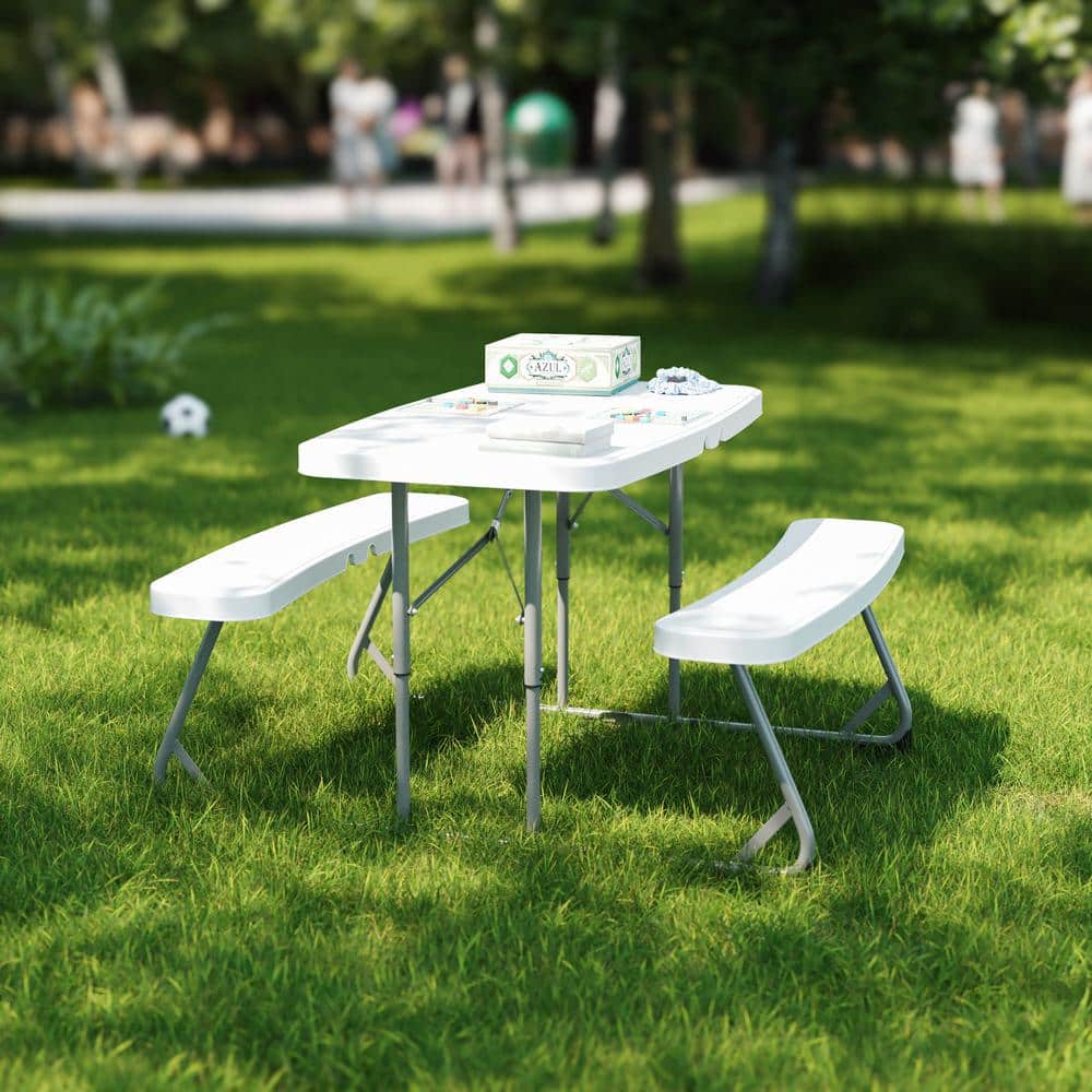White and Gray Steel Kids Folding Picnic Table