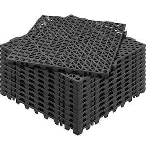 Interlocking Drainage Mat Floor Tiles 12 x 12 x 0.6 in. PVC Interlocking Gym Flooring Tiles (Black 12 Pcs,12 sq ft)