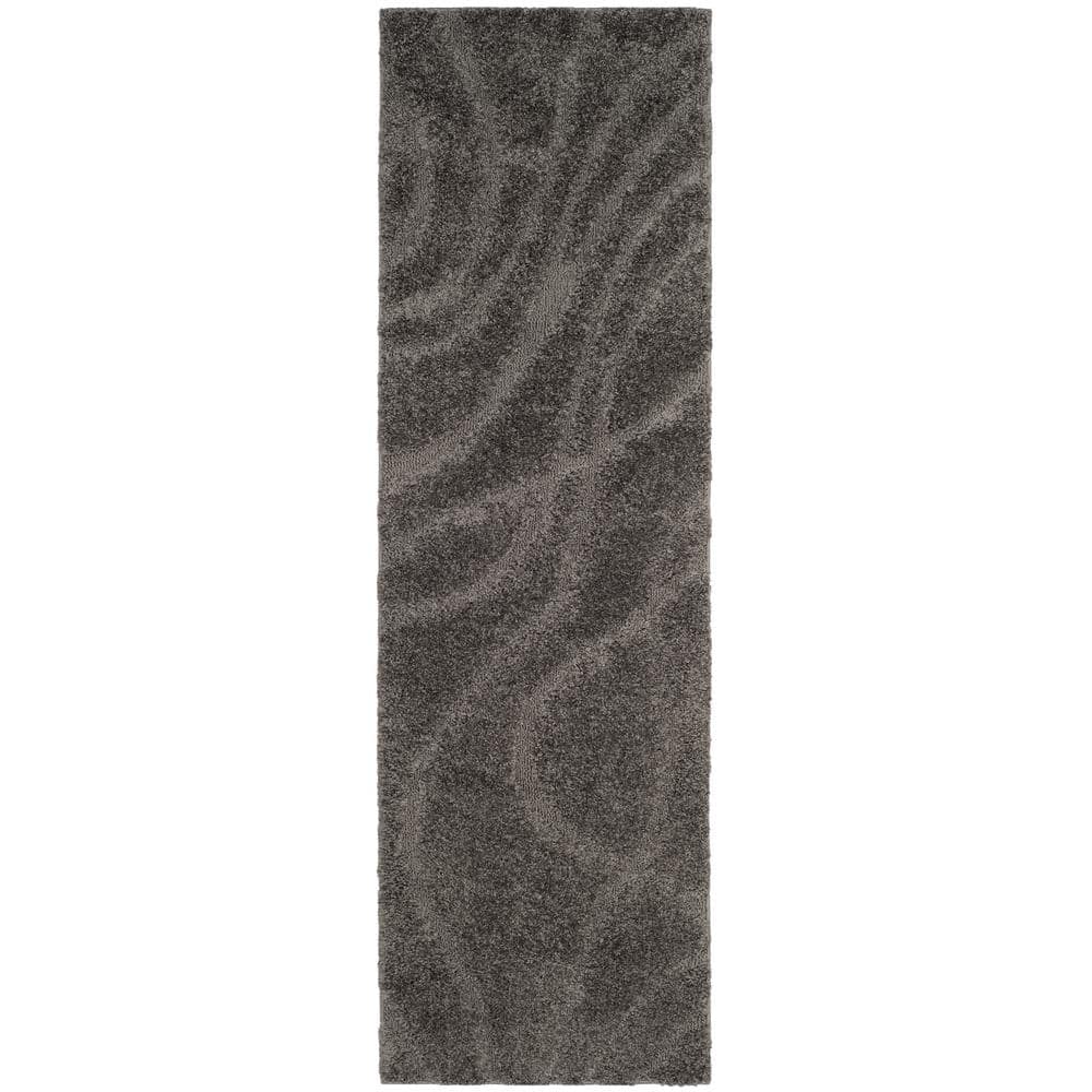 Gray Synthetic Shag Runner Rug, 2'3" x 9'