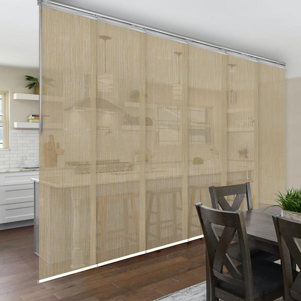 EMOH Wheat 70 in. - 130 in. W x 94 in. L Adjustable 6-Panel in Satin Nickel Single Rail Panel Track with 23.5 in. Slates