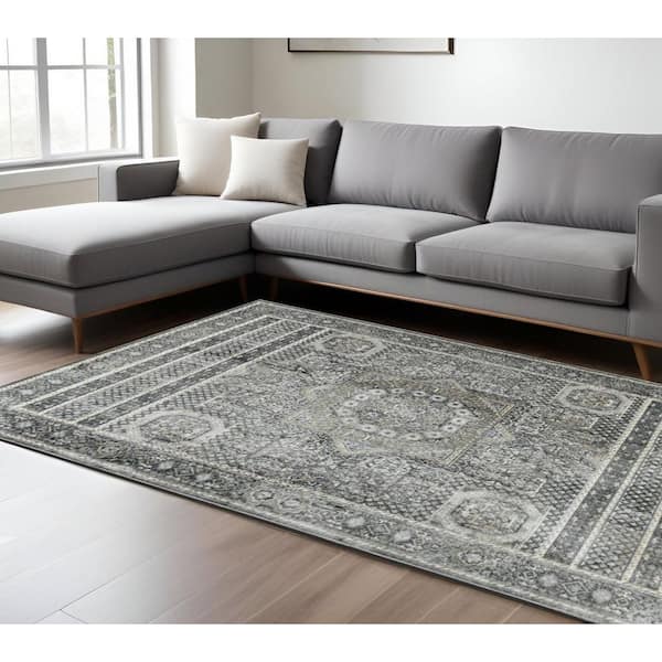 8 ft. x 11 ft. Charcoal And Gray Medallion Area Rug