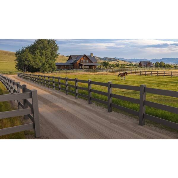 Natures Composites Composite 3-Rail Corner Post with Post Cap for Traditional Ranch Rail System (5 in. x 5 in. x 65 in. L) Slate Grey