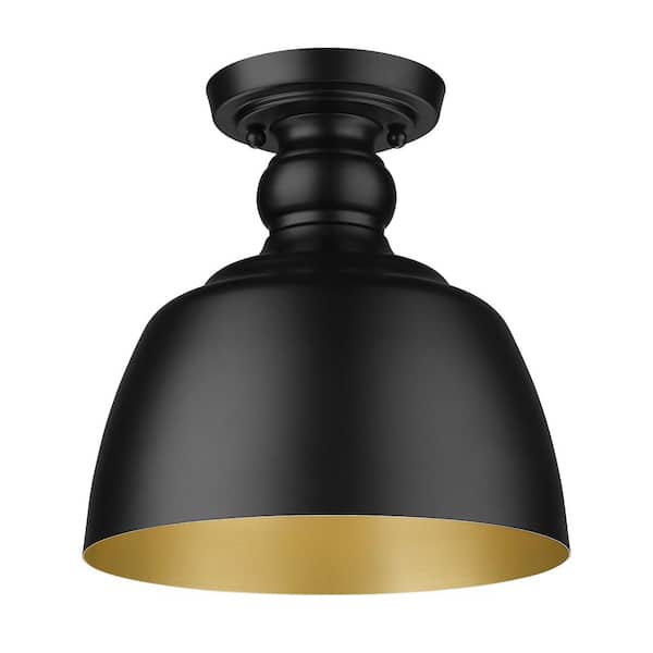 Golden Lighting Holmes 9 in. 1-Light Matte Black Flush Mount with Matte Black Shade