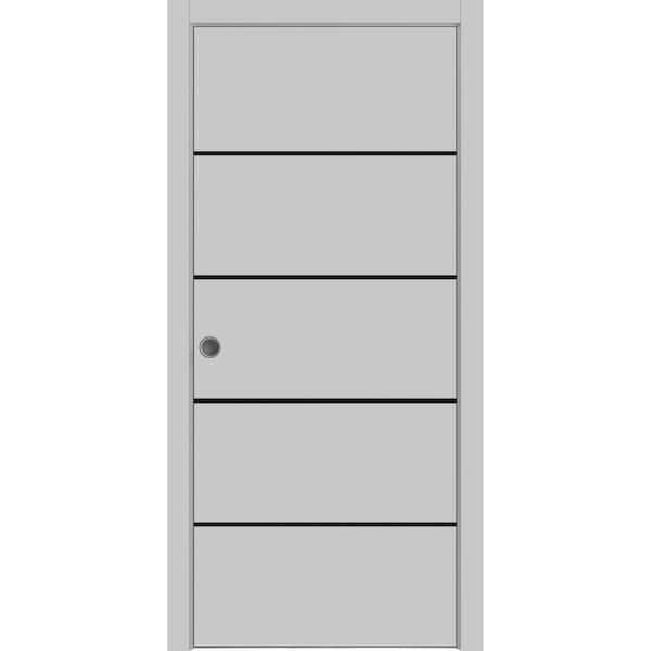 28 in. x 96 in. 1 Panel Matte Grey Finished Solid Wood with Honeycomb Sliding Door with Hardware