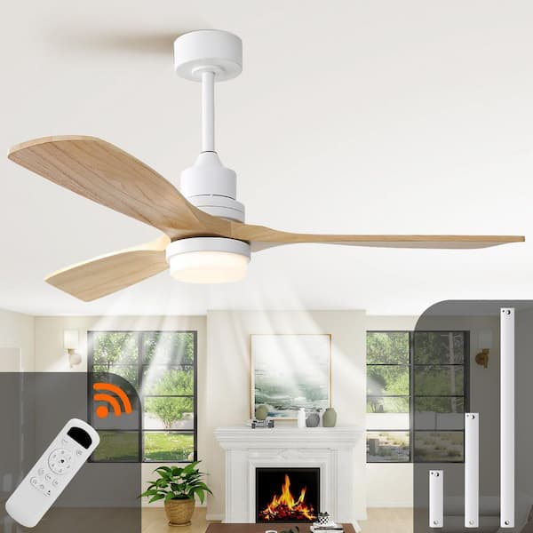 Wooden Series 52 in. Brown Smart Low Profile 3-Blade Ceiling Fan with Dimmable LED Light with Remote, Downrod Mount