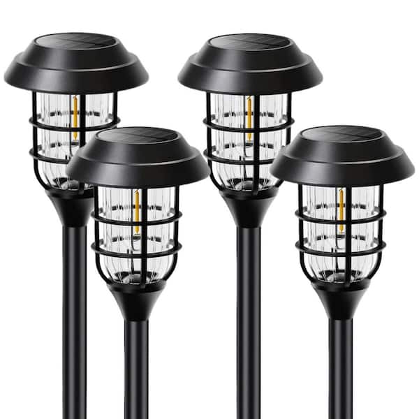KOAOEIRS 10 Lumen Black Weather Resistant Outdoor Integrated LED Solar Path Light 3000K for Landscape Yard Lawn Walkway (4-Pack )