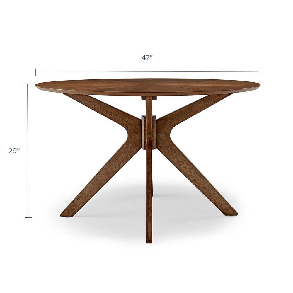Crossroads 47" Round Walnut Grain Pedestal Dining Table