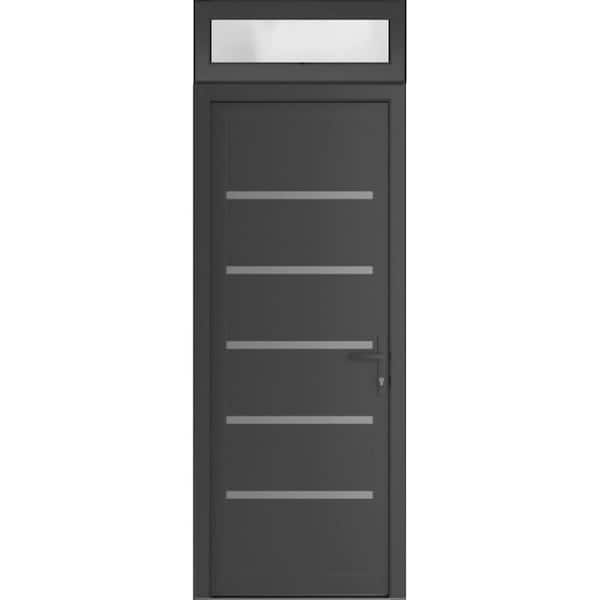 32 in. x 94 in. Left-hand/Inswing Frosted Glass Antracite Grey Steel Prehung Front Door with Hardware