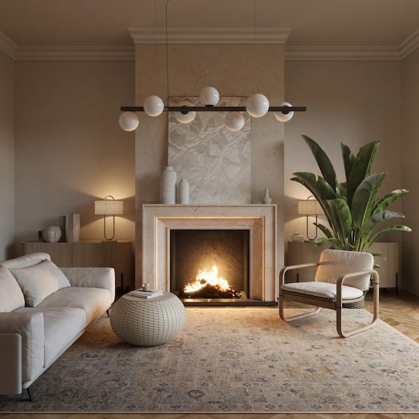 Viret Traditional Bordered Washable Blue 7 ft. x 9 ft. Indoor Area Rug