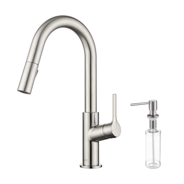 Fusion Single Handle Pull Down Kitchen & Bar Sink Faucet with Soap Dispenser-Brushed Nickel