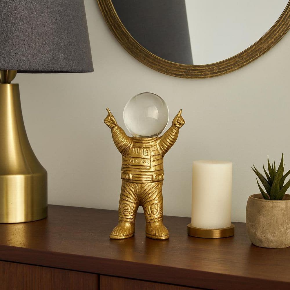Liv & Skye Gold 4.75 in. x 9 in. Metal Astronaut W Crystal Orb
