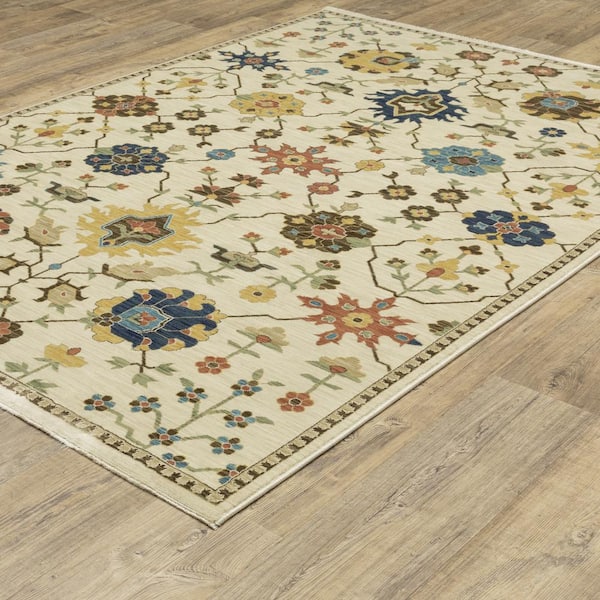 Fleetwood Ivory/Multi-Colored 2 ft. x 8 ft. Persian Floral Polypropylene Fringe Edge Indoor Runner Area Rug