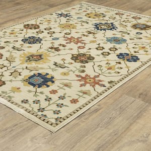 Fleetwood Ivory/Multi-Colored 7 ft. x 10 ft. Persian Floral Polypropylene Fringe Edge Indoor Area Rug