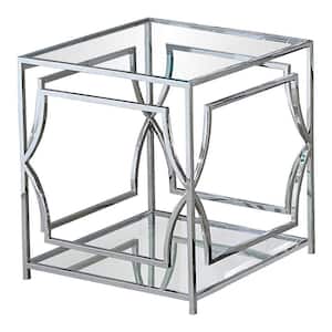 Mako 22 in. Silver Stainless Steel with Clear Glass End Table